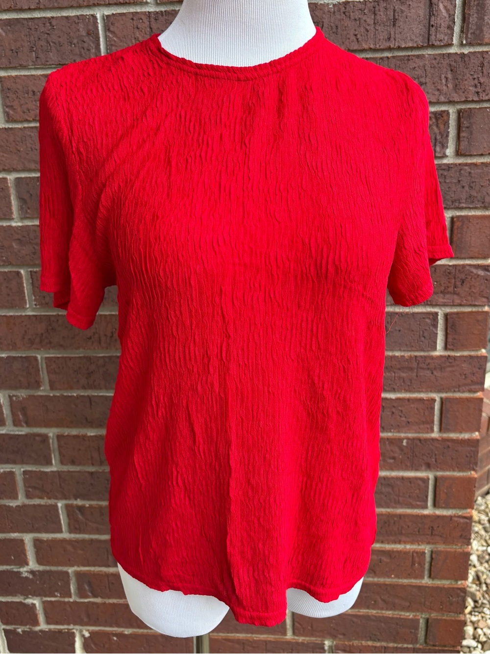 Gloria Vanderbilt Bright Red Short-Sleeve Textured Top